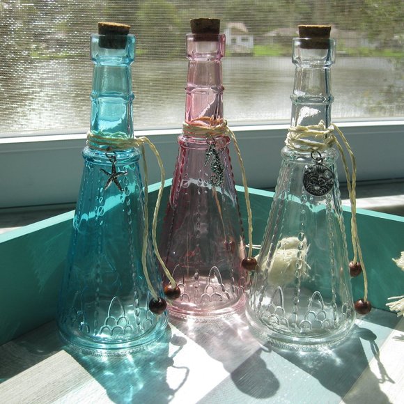 Other - NWOT coastal beach sea ocean colored glass suncatcher charm bottles